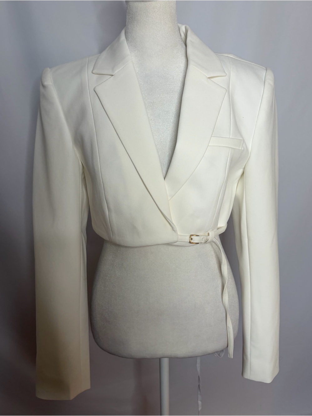 Women's Cream Tailored Wrap Blazer with Belt
